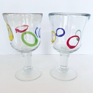 GORHAM By LENOX Hand Blown Colorful Circle Design Goblets set of 2